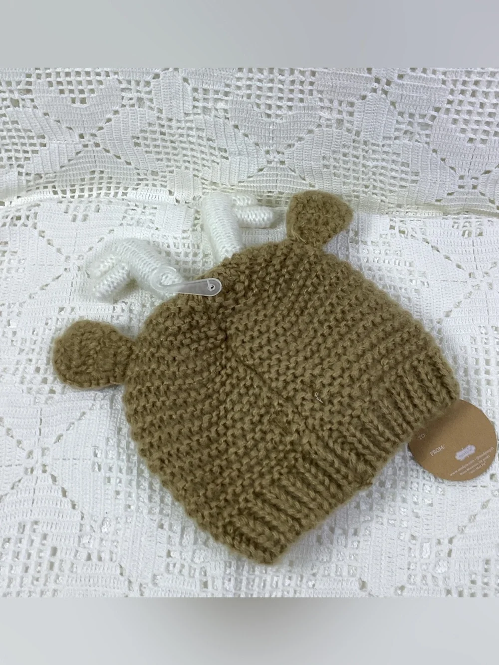 mud pie Kids' Red-Nose Reindeer Knit Hat - Tan 6-18 months